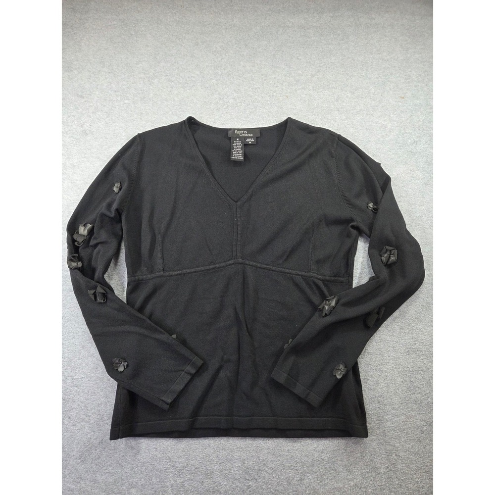 Items by Michelle Nicole Black Y2K Floral Applique Long Sleeve Knit Top M Goth